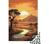 African Sunset Landscape Adult Paper Puzzle, Famous Building Scenic Print, Interlocking Paper Pieces, Weekend Hobby for Home Décor Fans, 70x50cm/1000pcs