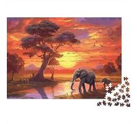 African Sunset Landscape Colourful Sunset Savannah 1000 Pieces Jigsaw for Adults The Impossible Challenge Brain Development 38x26cm/1000pcs