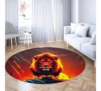 African Sunset Scenery Round Rugs for Nursery 160cm Abstract Lion Pattern Washable Non Slip Floor Circle Carpet for Laundry Room Dining Room