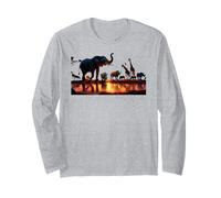 African Sunset with Elephants, Giraffes and Rhinos Long Sleeve T-Shirt