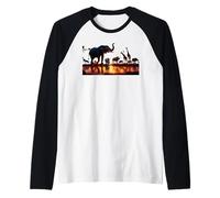 African Sunset with Elephants, Giraffes and Rhinos Raglan Baseball Tee