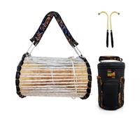 African Talking Drum Set with 2 Drumsticks and Kente Pattern Carrying Bag | Handmade Wooden Percussion Instrument