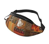 African Textile Patchwork Fanny Pack for Men Women, Waterproof Sports Waist Bag Fashion Belt Bag Crossbody Bags Hip Bum Bag with Adjustable Strap Large Sling Bag Purse for Travel Hiking