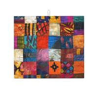 African Textile Patchwork - Kitchen Drying Mats for Dishes Washable Absorbent Dish Draining Mat Heat Resistant Drying Pad for Countertop 16 x 18 in