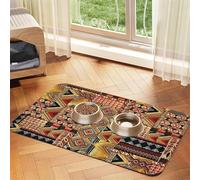 African Textile Patchwork Patterned Pet Feeding Mat with Water-Absorbing PU Top & Rubber Base - Anti-Slip Dog Cat Food Mat for Cats, Dogs & Pets, 30x45cm