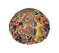 African Textile Patchwork Print Bath Cap For Long Hair And Short Hair, Washable Elastic Band Bath Hair Hat For Long Hair, Braid