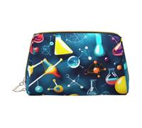 African Textile Patchwork Print Cosmetic Bags,Leather Makeup Bag Small For Purse,Cosmetic Pouch,Toiletry Clutch For Women Travel, Abstract Science Chemistry, One Size