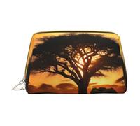 African Textile Patchwork Print Cosmetic Bags,Leather Makeup Bag Small For Purse,Cosmetic Pouch,Toiletry Clutch For Women Travel, African Elephant, One Size