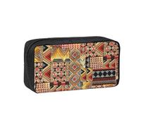 African Textile Patchwork Print Large Pencil Case Big Capacity Pen Case Durable Pencil Box Stationery Bag for Travel Makeup