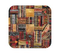 African Textile Patchwork Print Leather Coaster Set of 6, Square Coasters Table Decorative Coffee Cup Beverage Coasters Wine Beer Bar Coasters for Hot Drinks Table Protection