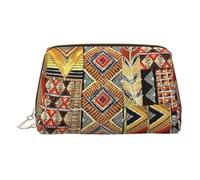 African Textile Patchwork Print Leather Make Up Bag Portable Versatile Zipper Make Up Bag for Women Toiletries & Beauty Essentials