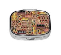 African Textile Patchwork Print Pill Box, 2 Large Compartmensts to Moistureproof Portable Pill Box Organiser for Travel