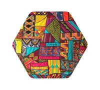 African Textile Patchwork print Print Leather Coaster Set of 6, Hexagon Coasters Table Decorative Coffee Cup Beverage Coasters Wine Beer Bar Coasters for Hot Drinks Table Protection