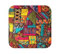 African Textile Patchwork print Print Leather Coaster Set of 6, Square Coasters Table Decorative Coffee Cup Beverage Coasters Wine Beer Bar Coasters for Hot Drinks Table Protection
