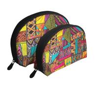 African Textile Patchwork Print Print Shell-Shaped 2-Piece Makeup Bag Set Travel Cosmetic Organiser Stylish Storage for Beauty & Gifts for Women Girls