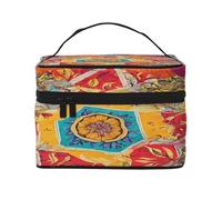 African Textile Patchwork Print -Print Waterproof Large Cosmetic Bag for Travel & Gym, Makeup Organizer with 4 Elastic Straps & Compartments,Premium Twill Fabric.