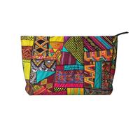 African Textile Patchwork Print Printed Corduroy Makeup Bag for Women Cute Make up Bag Travel Cosmetic Bag with Wristlet