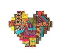 African Textile Patchwork print Printed Jigsaw Puzzle 10.8x12.8 CM, Heart-Shaped Puzzle Challenging Game for Adults, Fun Decorative Wall Decor