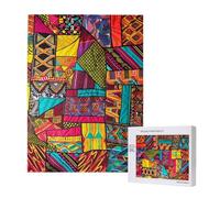 African Textile Patchwork print Printed Jigsaw Puzzle with Storage Box, Wooden Puzzle for Adults and Kids, 500 Pieces Family Fun Decorative Game, 38x52 CM