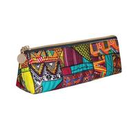 African Textile Patchwork Print Printed Leather Pencil Case Triangle Pen Pencil Pouch Office Large Pencil Bag Stationery Box for Men Women Teens Students