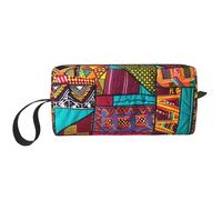African Textile Patchwork Print Printed Makeup Bag with Handle, Lightweight Portable Cosmetic Organiser for Travel, Gym & Daily Use â€“ Gift for Women Girls