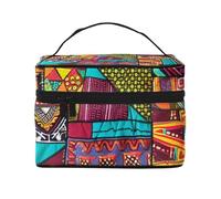 African Textile Patchwork Print Printed Travel Makeup Bag Spacious Portable Cosmetic Organiser with Handle, Large Capacity Toiletry Bag, Gift for Women Girls