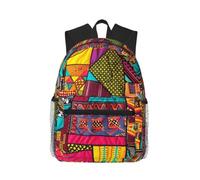 African Textile Patchwork print School Backpack with Laptop Compartment | Lightweight Travel Backpack Oxford Cloth School Bag For Students Travel Work Daily Commute