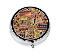 African Textile Patchwork Print Stylish Round Pill Box - Mini Travel Companion for Your Medication