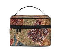 African Textile Patchwork -Print Waterproof Large Cosmetic Bag for Travel & Gym, Makeup Organizer with 4 Elastic Straps & Compartments,Premium Twill Fabric.