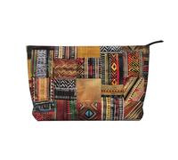 African Textile Patchwork Printed Corduroy Makeup Bag for Women Cute Make up Bag Travel Cosmetic Bag with Wristlet