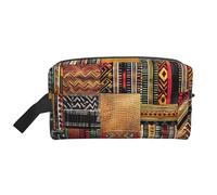 African Textile Patchwork Printed Cosmetic Case with Handle, Lightweight Compact Storage for Makeup, Toiletries & Gadgets, Make up Organiser for Travel, School, Work