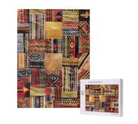 African Textile Patchwork Printed Jigsaw Puzzle with Storage Box, Wooden Puzzle for Adults and Kids, 500 Pieces Family Fun Decorative Game, 38x52 CM