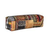 African Textile Patchwork Printed Leather Pencil Case Simple Pen Pencil Pouch Office Large Pencil Bag Stationery Box for Men Women Teens Students