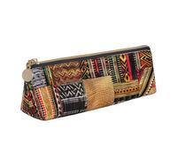 African Textile Patchwork Printed Leather Pencil Case Triangle Pen Pencil Pouch Office Large Pencil Bag Stationery Box for Men Women Teens Students