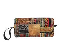 African Textile Patchwork Printed Makeup Bag with Handle, Lightweight Portable Cosmetic Organiser for Travel, Gym & Daily Use – Gift for Women Girls