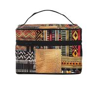 African Textile Patchwork Printed Travel Makeup Bag Spacious Portable Cosmetic Organiser with Handle, Large Capacity Toiletry Bag, Gift for Women Girls