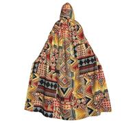 African Textile Patchwork Printing Vampire Halloween Hooded Cloak (57.8 Inches Length), Comfortable Large Hood Ideal For Cosplay