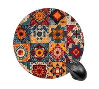 African Textile Patchwork Round Gaming Mouse Pad Non-Slip Rubber Base Mousepad Travel Office Mousepads for Desk Funny Waterproof Computer Mouse Mat Cute Laptop Mouspad 7.8x7.8 Inch