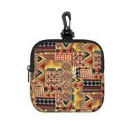 African Textile Patchwork Square Zipper Pouch with All-Over Print,Waterproof Rubber-Fabric, Lightweight Durable Small Organizer Bag for Coins, Cards, Keys