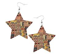 African Textile Patchwork Statement Earrings for Women, Star Drop Earrings, Elegant Dangle Jewelry for Formal Gatherings