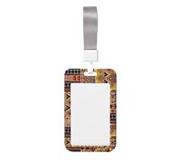 African Textile Patchwork Vertical Id Card Badge Holder with Neck Strap, Printed Waterproof Name Card Holder for Work Office Nurse School