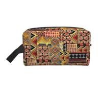 African Textile Patchwork Water-Resistant Travel Toiletry Organizer Bag, Large Capacity Portable Cosmetic Storage for Gym/Daily Essentials