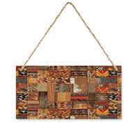 African Textile Patchwork Wood Sign Personalized Rustic Wooden Hanging Plate Wall Hanging Art Home Decor for Door Rectangle Plaque Wooden Slice House Name Sign 9.8 X 4.9 Inch
