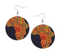 African Textile Patterns Printed Round Earrings For Women, 1 Pair Lightweight Leather Pierced Earrings Set Trendy Jewelry Gifts For Women Girls