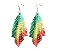 African Theme Earrings Glitter Sparkle Tassel Hoop Firework Feather Sequin Earrings Africa Ethnic Style Emancipation Day Pride Earrings, Alloy Steel, No Gemstone