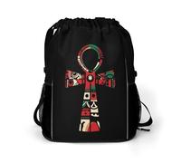 African Traditional Ankh Trendy Drawstring Backpack Lightweight Gym Bag with Shoes Compartment Printed String Daypack