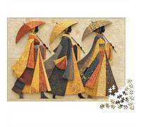 African Traditional Art, Woman Holding An Umbrella Jigsaw Puzzles. 52x38cm/1000pcs Whimsical Challenge Toy for Educational Games Gifts