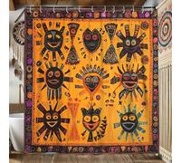 African Tribal Art Shower Curtain, Orange Decorative Curtain for Bathroom Modern Ethnic Style, Waterproof Fabric Shower Curtain Set with Hooks 72x78 Inch