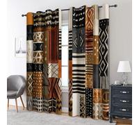 African Tribal Blackout Curtains, Boho Ethnic Afro Geometric Curtains for Bedroom Living Room, 72 Inch Drop Drapes, Eyelet Thermal Window Treatments, 2 Panels XJ367