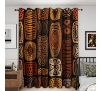 African Tribal Blackout Curtains for Bedroom, Ethnic Afro Pattern Thermal Eyelet Drapes for Living Room, 90 x 108 Inch 2 Panels, Home Decoration - Y840